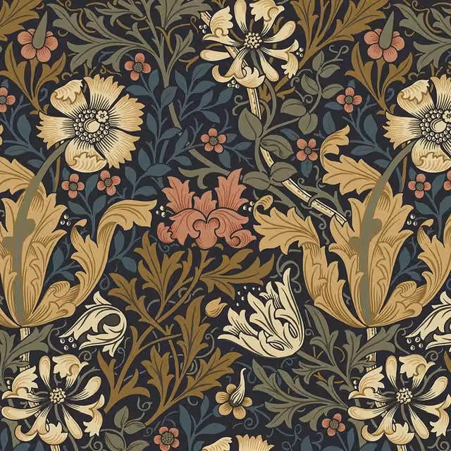 House of Hackney Compton Art Nouveau Floral Wallpaper in Midnight Multicolour
