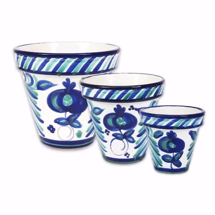 Verano Spanish Ceramics Granada Hand Painted White and Brown Ceramic Planter Set of 3 W/D/H: 16 x 14 x 23 cm, 23 x 22 x 29 cm, 29 x 27 x 29 cm – 2