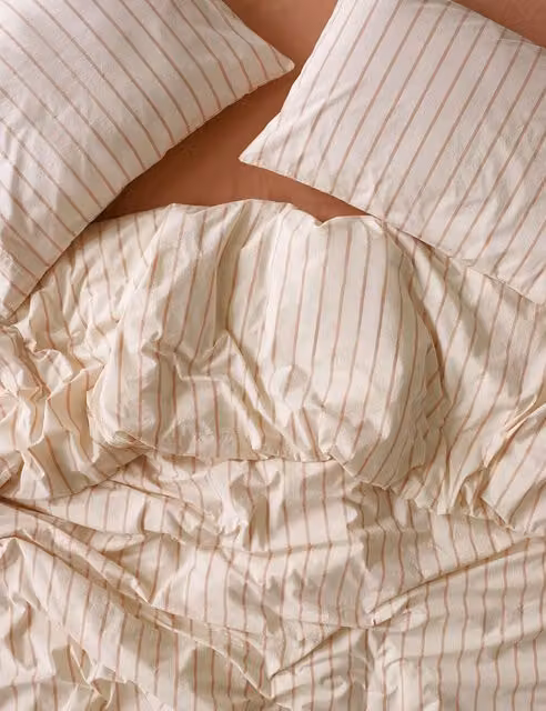 Piglet In Bed Pure Cotton Striped Duvet Cover in Pink Mix