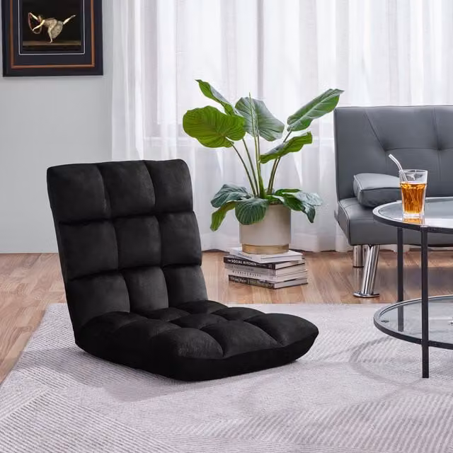 Yaheetech Black Folding Gaming Sofa Chair with Metal and Fabric Construction