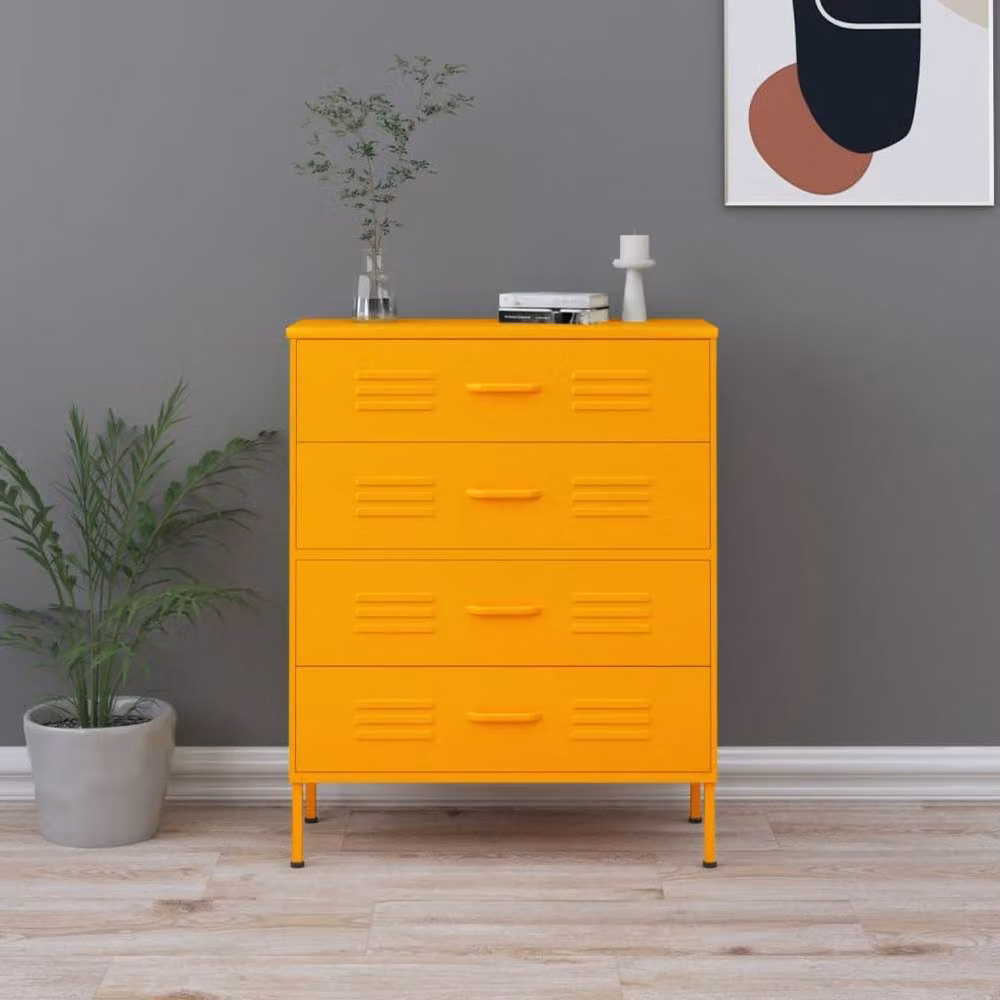 Berkfield Home Industrial Metal Chest of Drawers in Mustard Yellow, W: 80 cm, D: 35 cm, H: 101.5 cm – 2