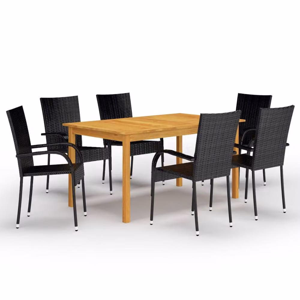 Berkfield Home 7 Piece Black Garden Dining Set with Acacia Wood and Rattan – 1