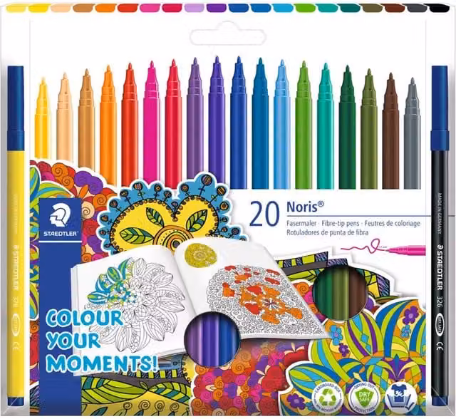 Pack of 20 Staedtler Noris Club Multicolour Fine Tip Fibre Tip Pens