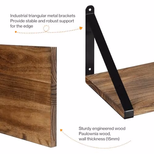 Levede Set of 3 Modular Floating Wall Shelves in Wood and Metal, W/D/H: 80 x 20 x 18 cm – 4