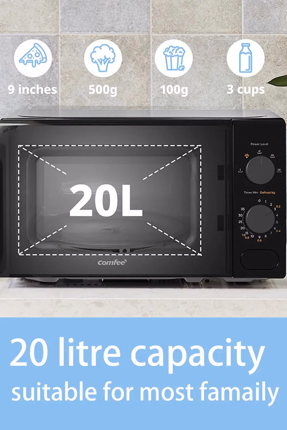 Living and Home 20L Solo Microwave Oven in Black with 700W Power and Manual Timer – 4