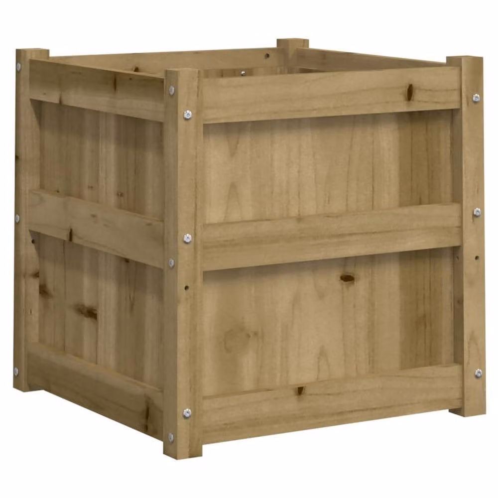 Berkfield Brown Impregnated Pine Wood Garden Planter Tub, W/D/H: 50 x 50 x 50 cm – 2