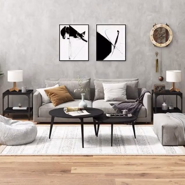 Berkfield Home Set of 2 Black Industrial Side Tables, W/D/H: 40 x 40 x 40 cm