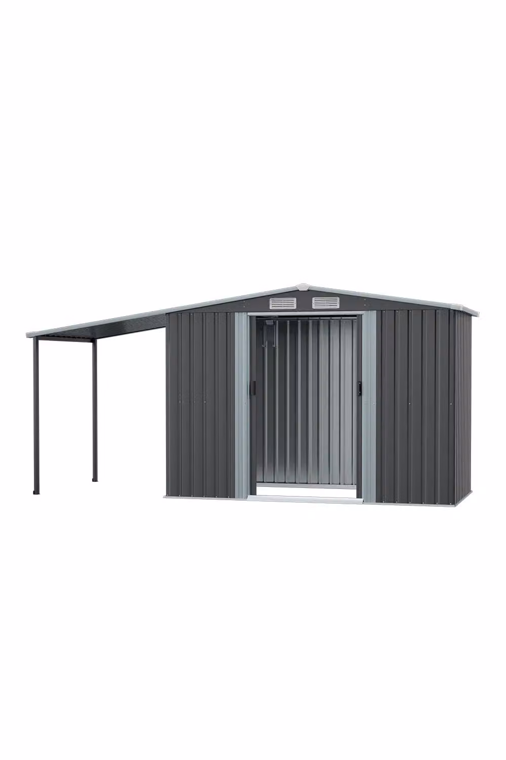 H&O Direct Grey Metal Outdoor Storage Shed with Lean-to and Sliding Doors, W/D/H: 248 x 120 x 186 cm – 2