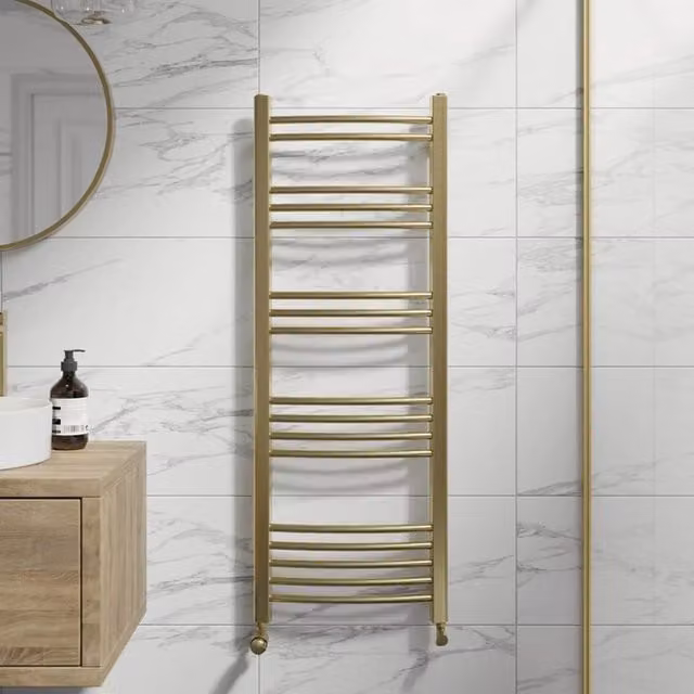 Temprazo Wall Mounted Steel Towel Rail in Black and Gold, W/D/H: 120 x 45 x 4.5 cm