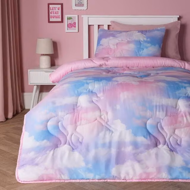 OHS Unicorn Kids Bedding Set with 7.5 Tog Coverless Microfibre Duvet and Pillowcase, Double, Multicolour