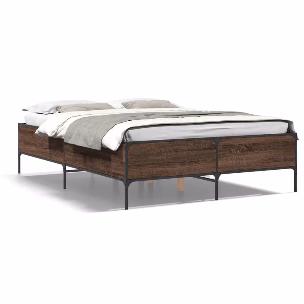Berkfield Home Durable Bed Frame in Brown Oak, W/D/H: 140 x 200 cm – 3