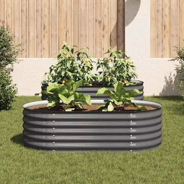 Berkfield Home Garden Galvanised Steel Raised Bed in Grey, W: 160 cm, D: 80 cm, H: 44 cm – 1