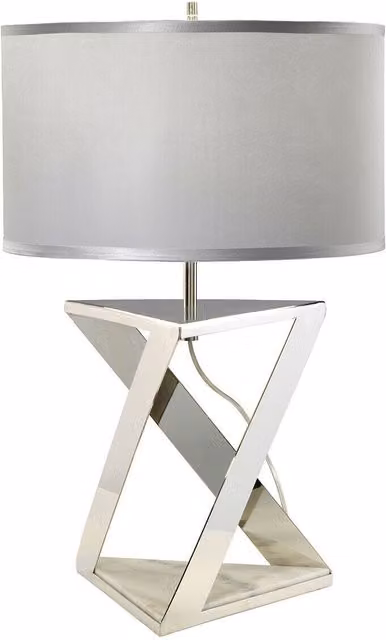 Loops Table Lamp with White Marble Base and Silver Grey Cylinder Shade