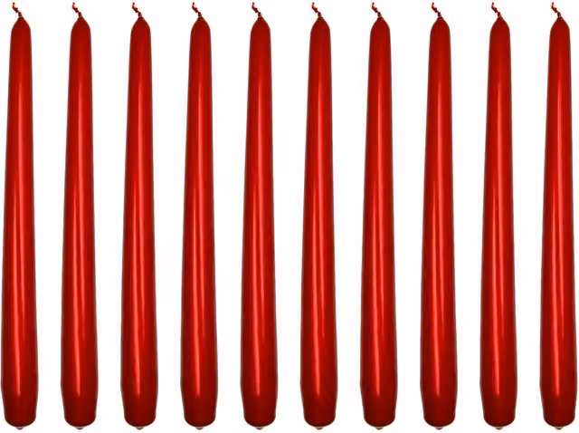SolaDirect Unscented Tapered Dinner Candles, Pack of 10, Red, Height: 24 cm