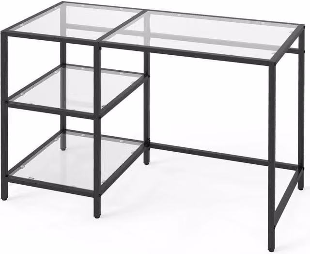 NESTLUNE Modern Glass Computer Desk in Black and Transparent