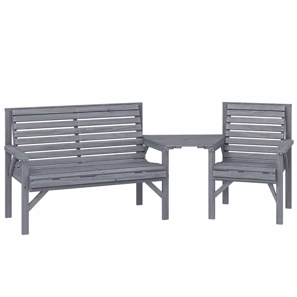 OUTSUNNY Grey Wood Garden Furniture Set with Detachable Table and Parasol Hole – 2