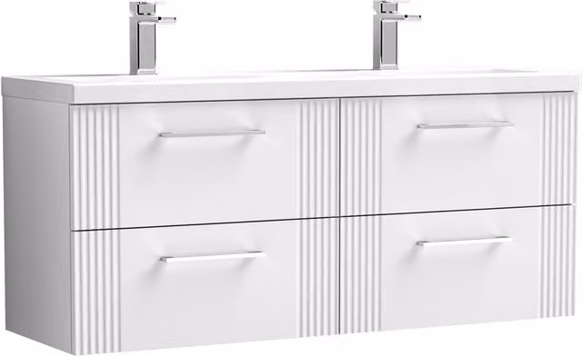 Balterley Wall Hung 4 Drawer Vanity Unit with 2 Ceramic Basins, Satin White, W: 120 cm