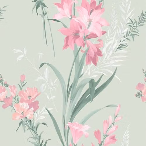 Belgravia Decor Thalia Floral Botanical Themed Wallpaper in Sage Green