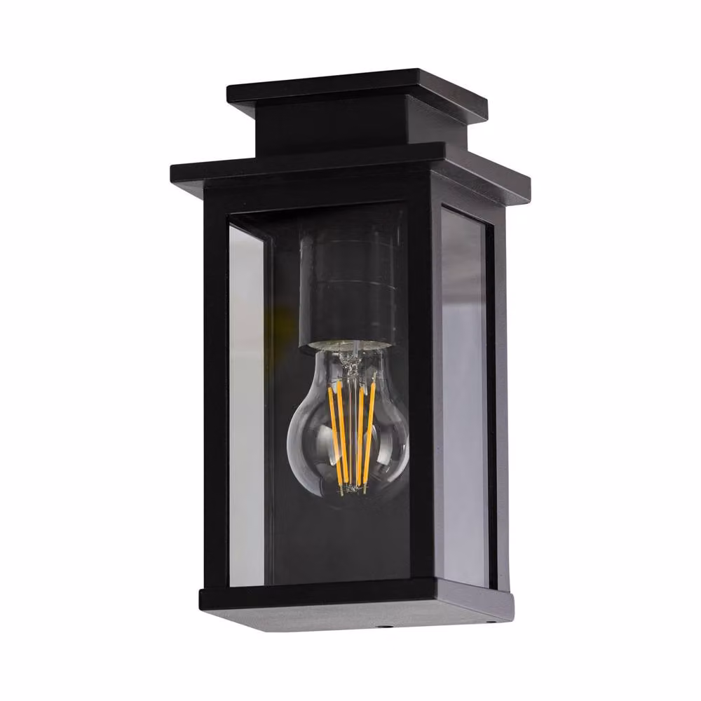 First Choice Lighting Cotswold Set of 2 Black Traditional Flush Outdoor Wall Lights with Transparent Glass – 2