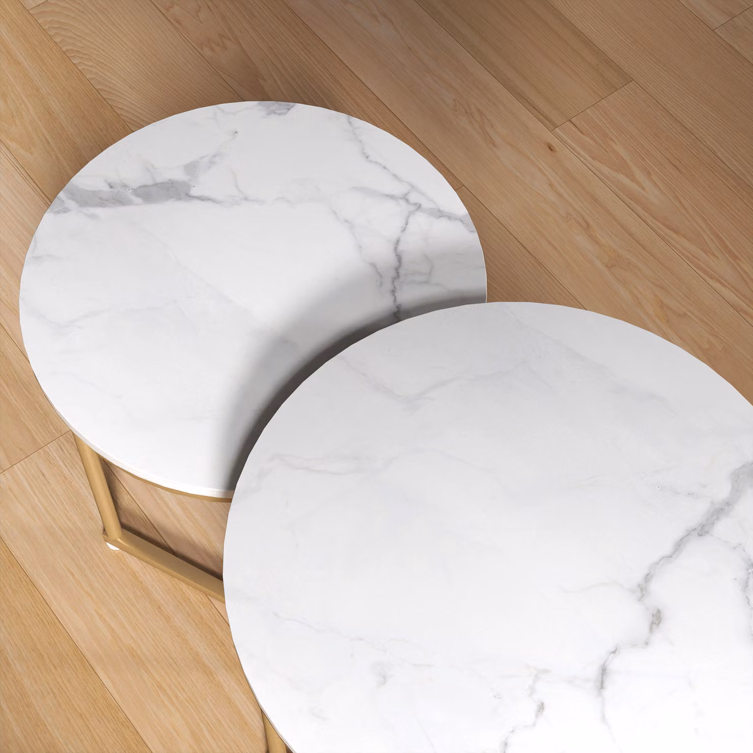 HOMCOM Set of Two Modern Round Nest of Tables with White Marble-Effect and Gold-Tone Finish – 5