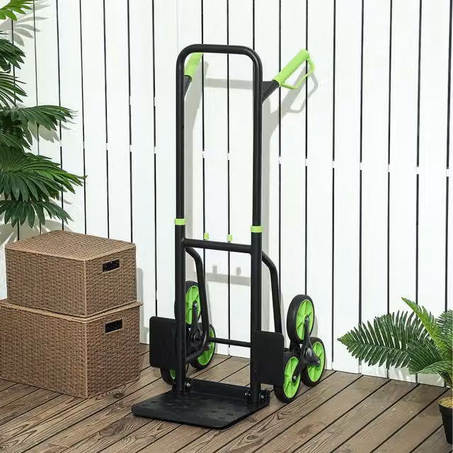 DURHAND Foldable 6-Wheel Steel Load Cart in Black and Green