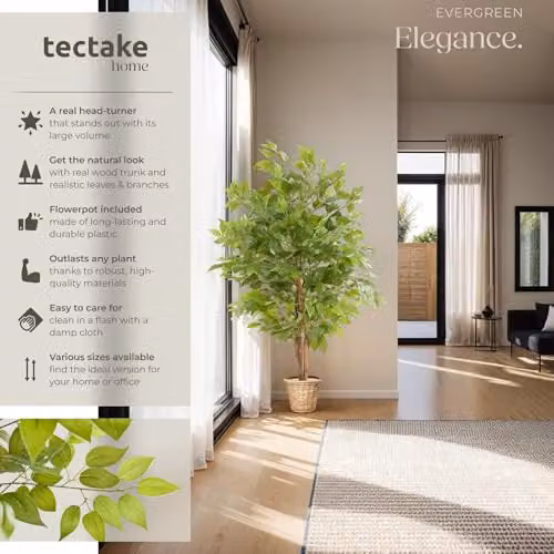 tectake Artificial Ficus Tree with Real Wood Trunk and Green Leaves, Height: 120 cm – 2