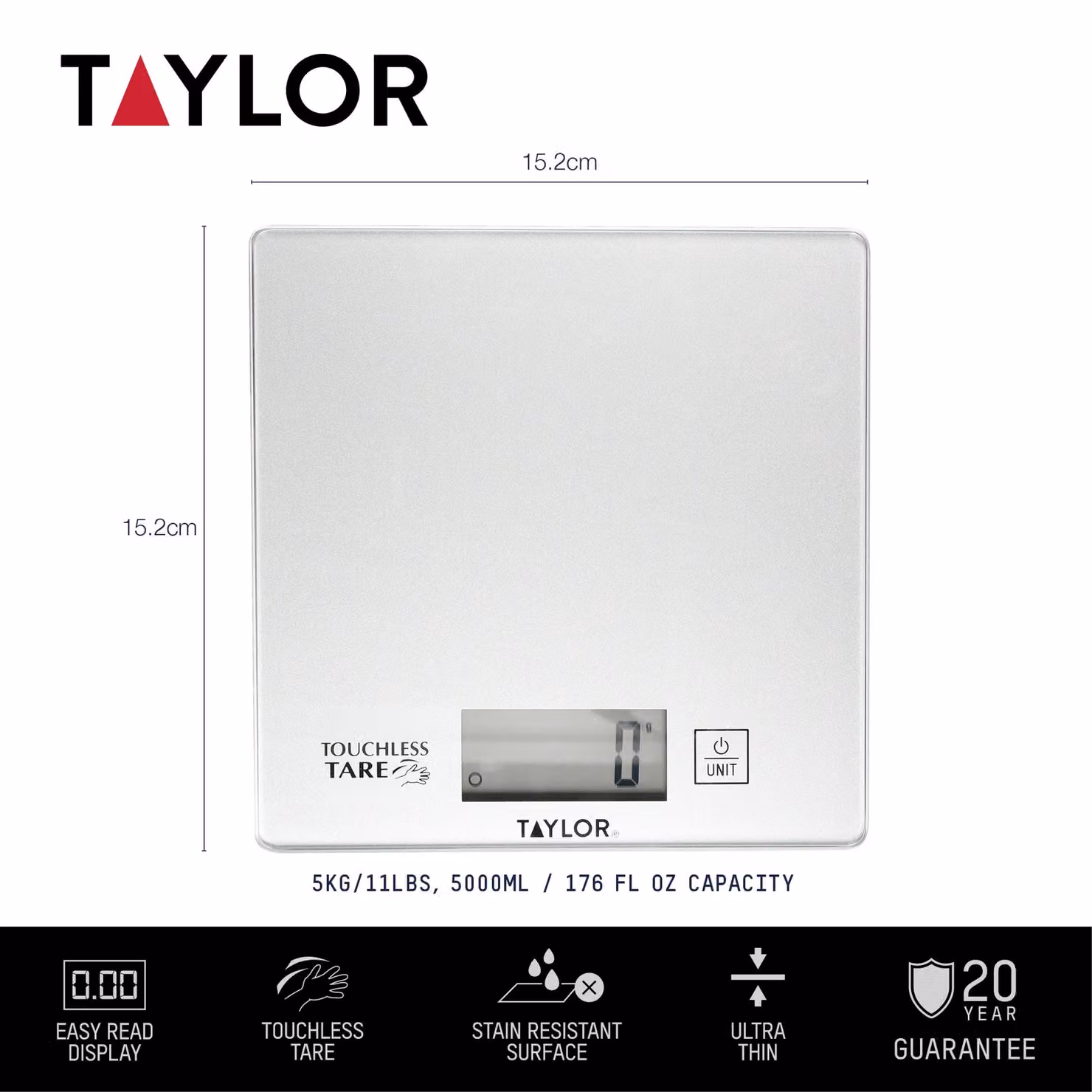 Taylor Pro 3-Piece Kitchen Measuring Set with Digital Scales, Thermometer and Timer in White and Silver – 5