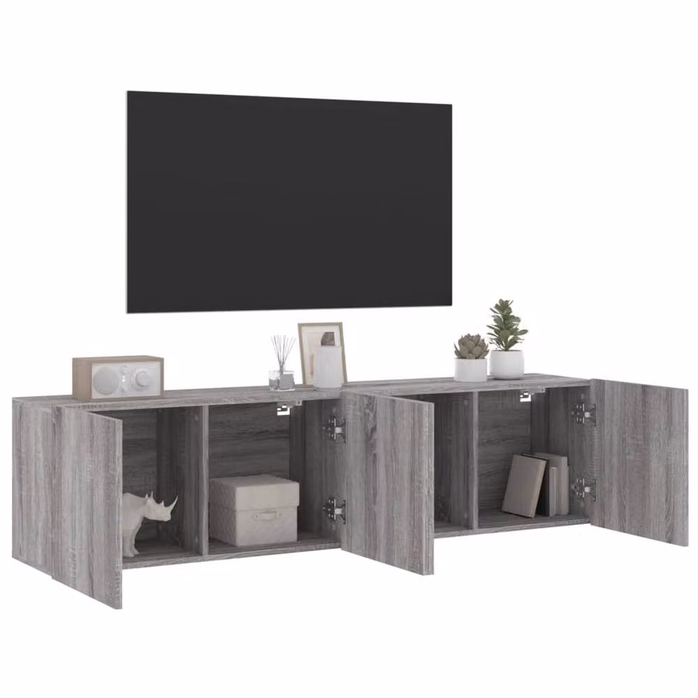 Berkfield Home Wall-mounted TV Cabinets, 2 Piece Set, Grey Sonoma, W/D/H: 80 x 30 x 41 cm – 3