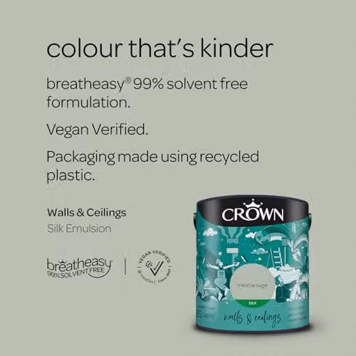Crown Mellow Sage Silk Emulsion Walls and Ceilings Paint, Green, 5 l – 2