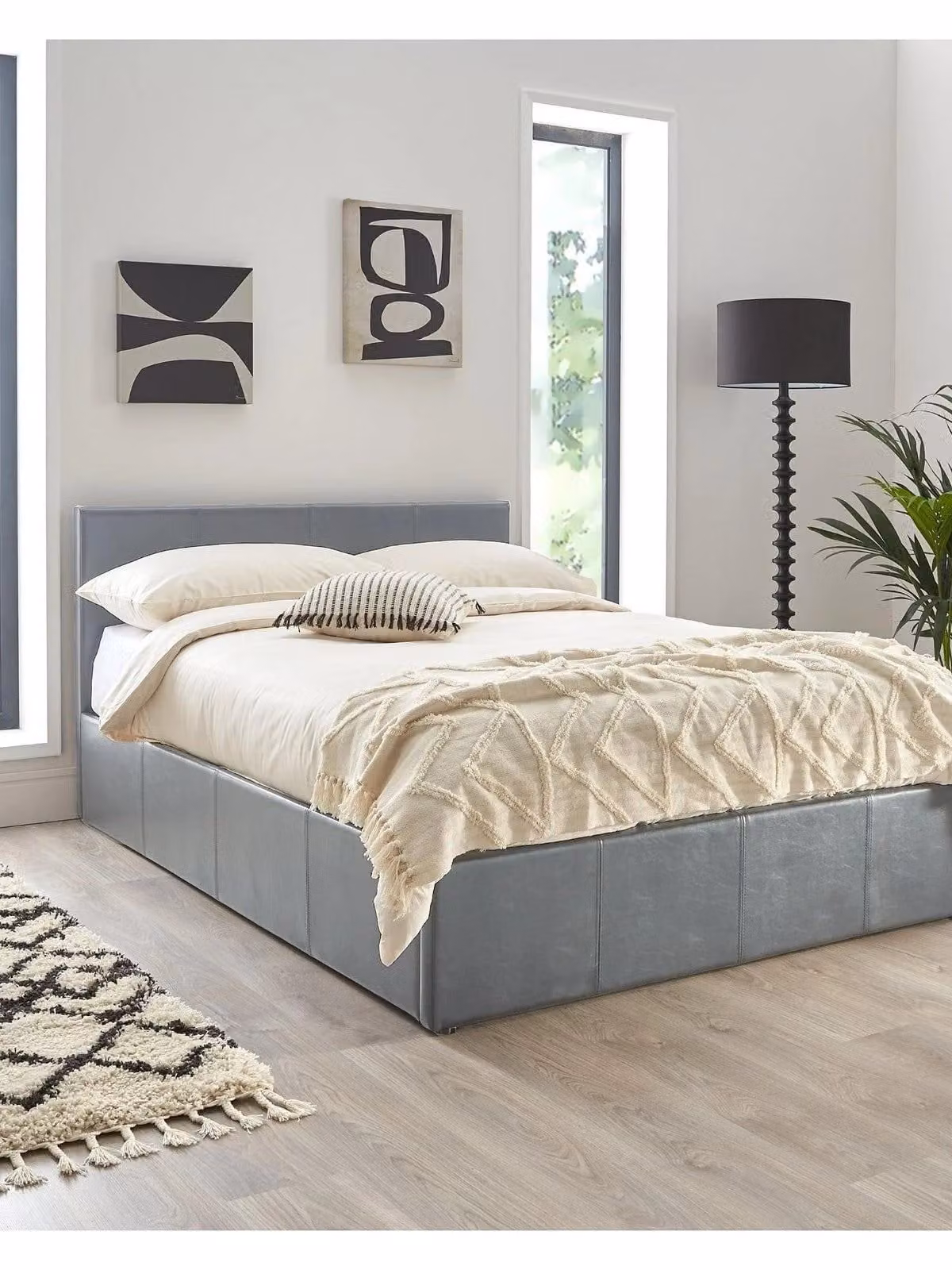 Everyday Marston Faux Leather Small Double Storage Ottoman Bed in Grey, W/D/H: 120 x 200 x 88.5 cm