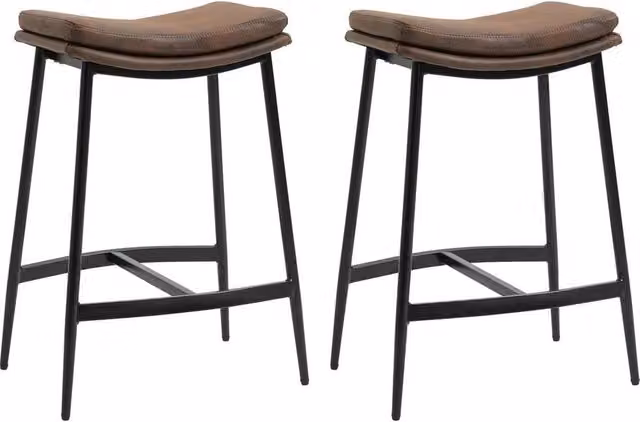 FORGEVIO Set of 2 Brown Synthetic Leather and Metal Breakfast Bar Stools