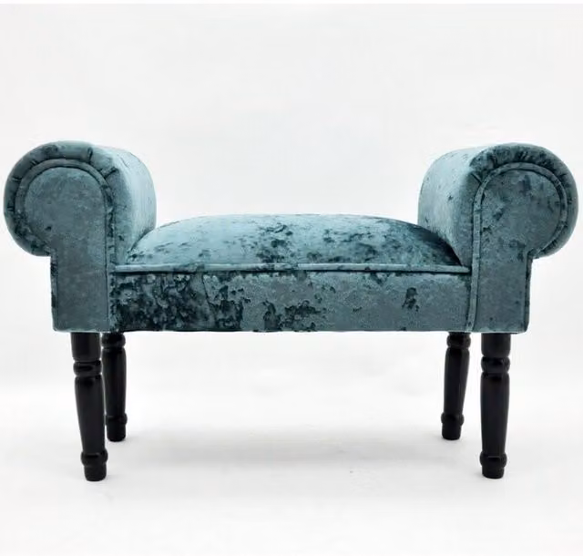 Minster Luxury Small Window Seat Bench in Blue Velvet, W86 x D30 x H52 cm