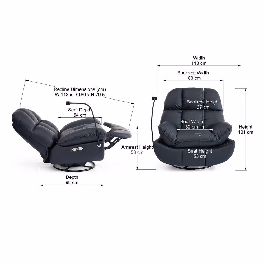 More4Homes Chicago Black Faux Leather Electric Swivel and Rocker Recliner Chair – 3