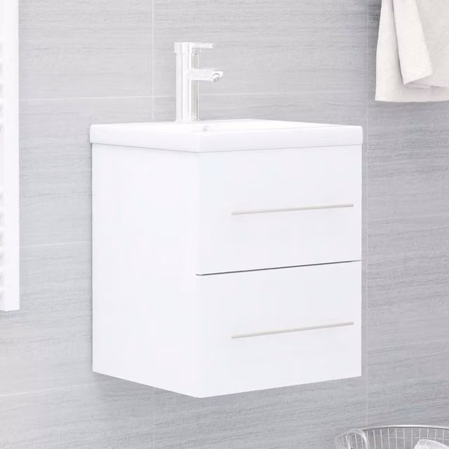 Berkfield Home Modern White Bathroom Sink Cabinet with Ceramic Basin and MDF Construction
