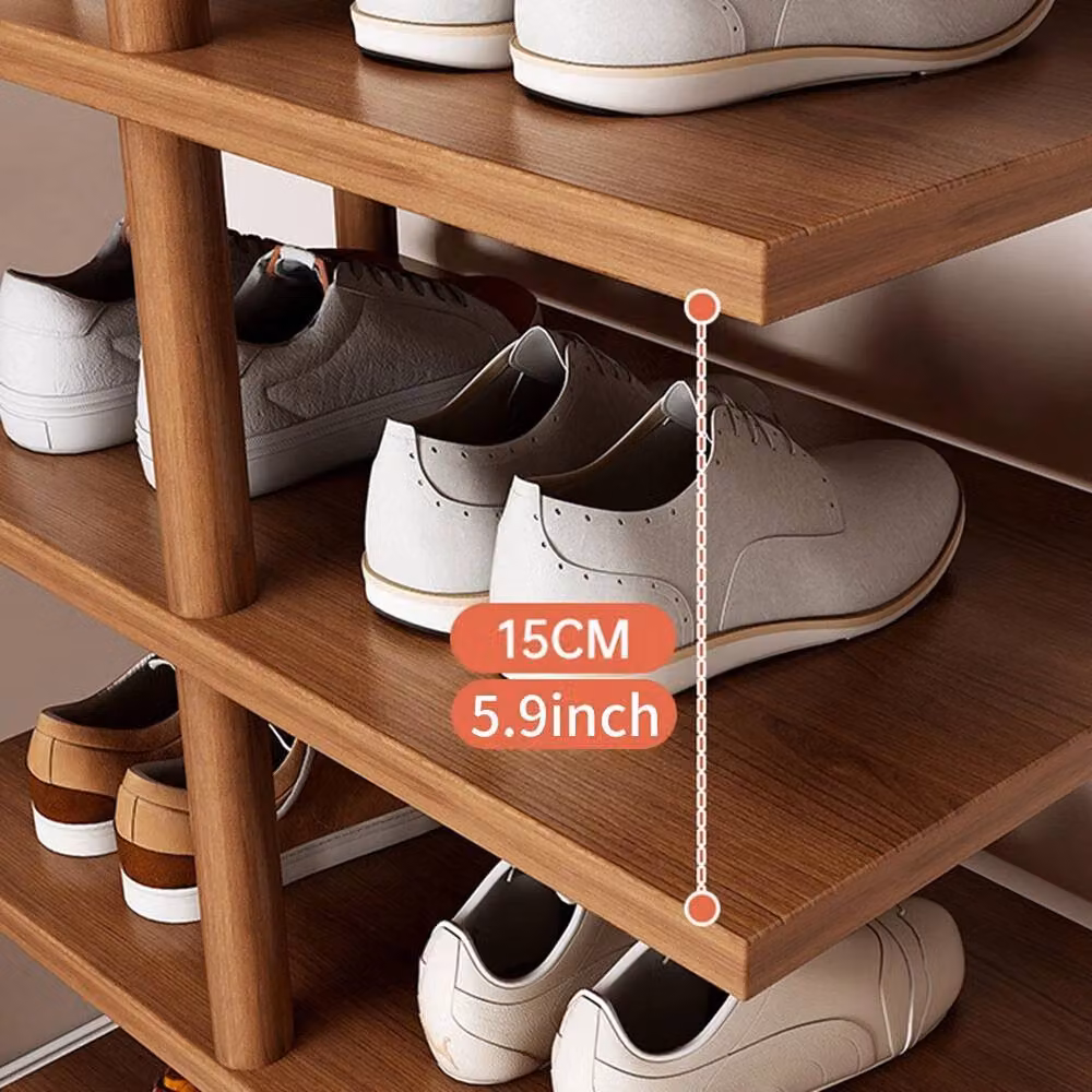 NESTLUNE 6-Tier Vertical Shoe Rack Storage Shelf Organizer in Brown, W: 100 cm, D: 15 cm – 3