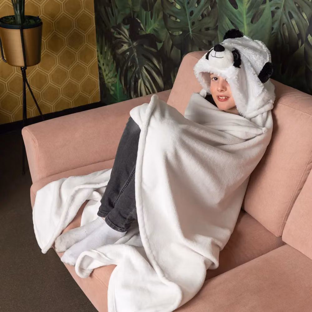 Noxxiez Panda Bear Hooded Animal Fleece Blanket with Sleeves in White – 2