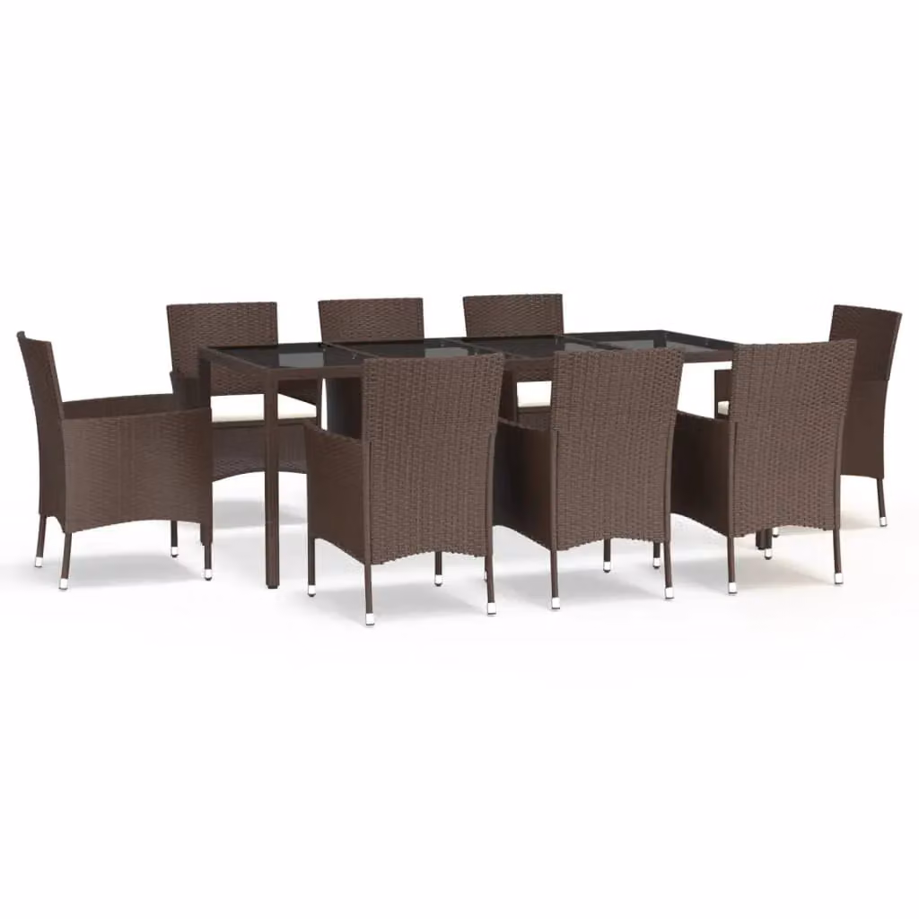 Berkfield Home 9 Piece Brown Poly Rattan Garden Dining Set with Cushions – 2