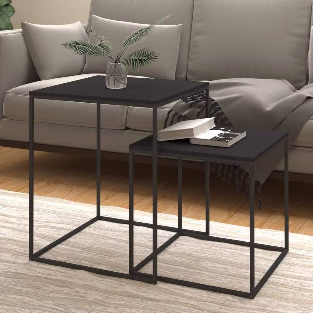 Berkfield Home Premium 2-Piece Nested Coffee Table Set in Black with Wood and Metal Finish – 2