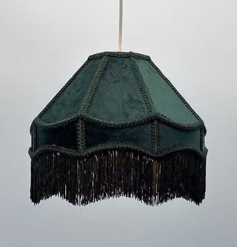 K LIVING Classic Round Green Fabric Tassel Lamp Shade