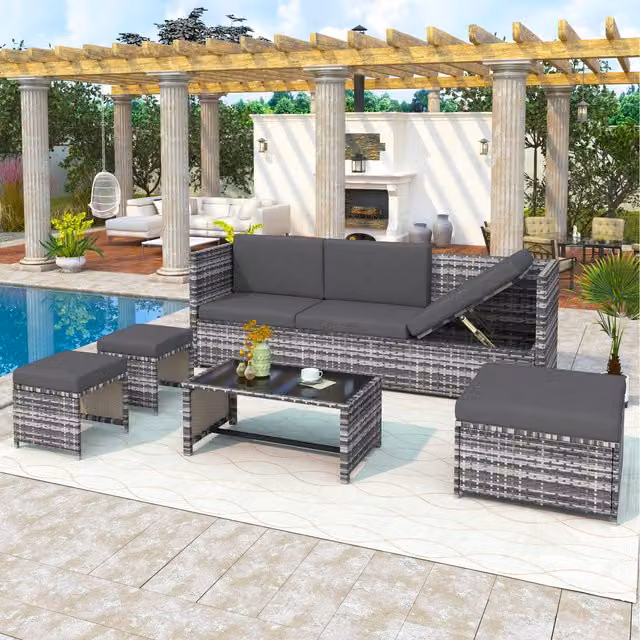 Home Touch Interior Modern Grey Rattan and Metal Outdoor Garden Furniture Set