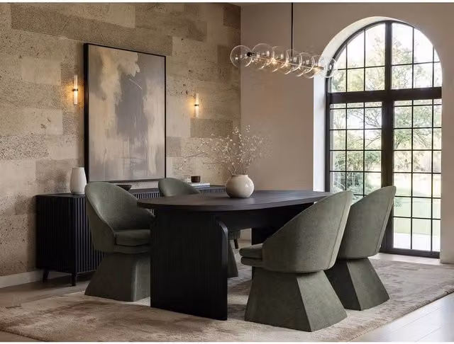 Solace+Co Varm Black Extendable Wood Dining Table and Aiko Green Set of 4 Chairs