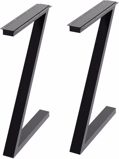 FLAVORA Pair of Z-Shaped Industrial Steel Table Legs in Matt Black, H 71 cm x W 50 cm x D 7 cm