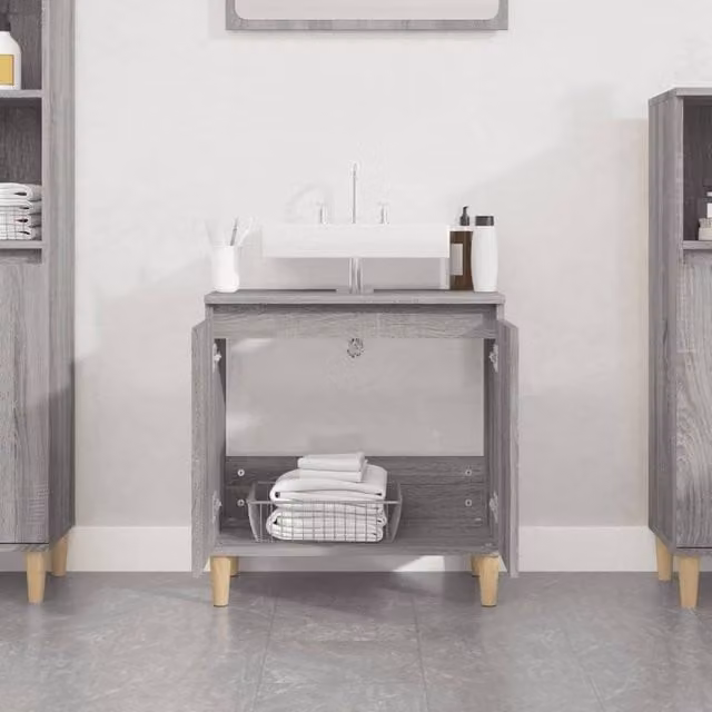 Berkfield Home Grey Sonoma Freestanding Bathroom Sink Cabinet W/D/H: 58 x 33 x 60 cm – 1