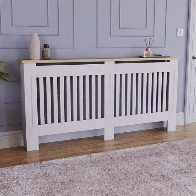 FORGEVIO Modern White Wood Grill Cabinet with Hinged Doors and Internal Shelves