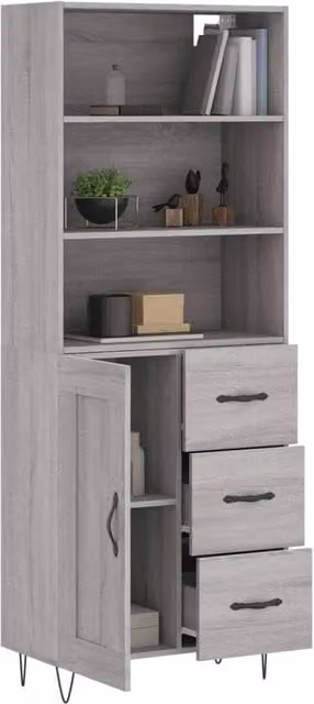 Berkfield Home Grey Sonoma Highboard with Hinged Doors and Internal Shelves, W/D/H: 69.5 x 34 x 180 cm – 1