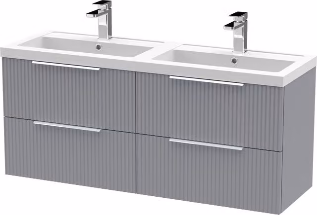 Balterley Fluted Wall Hung 4 Drawer Vanity Basin Unit and Basin, Satin Grey, Width: 120 cm