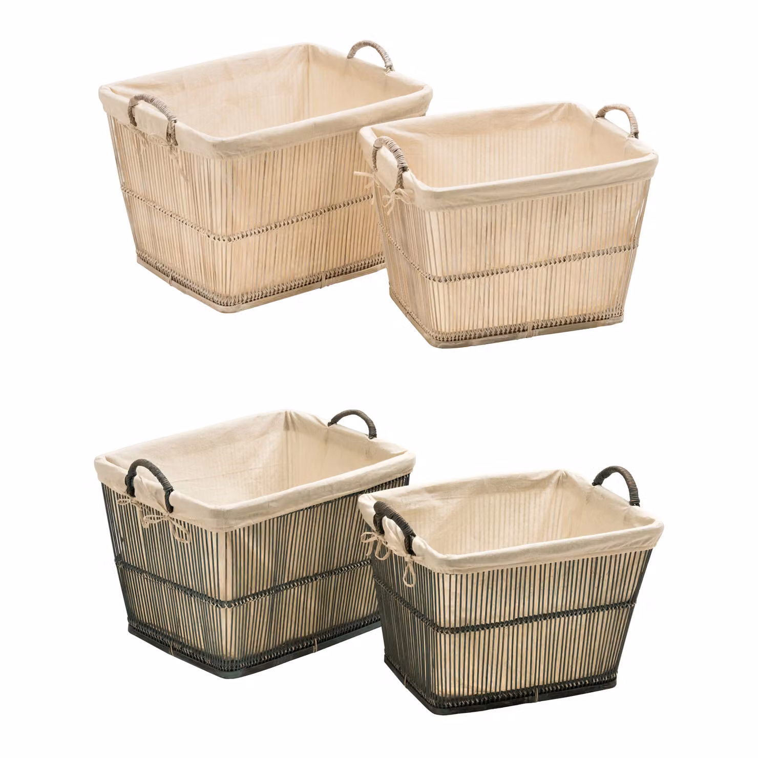 Orsina Set of Two Grey Rustic Rattan Open Weave Storage Baskets with Handles – 2