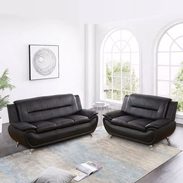Furniture786ltd Eagle Black Leather 3 and 2 Seater Sofa Set