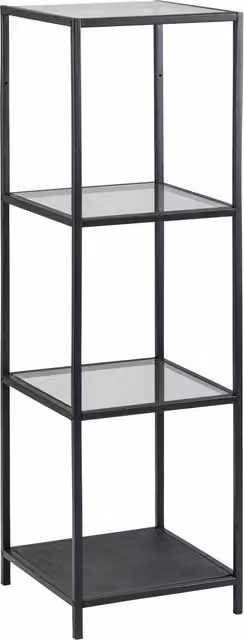 Furniture To Go Seaford Narrow Black Metal Bookcase with 3 Glass Shelves