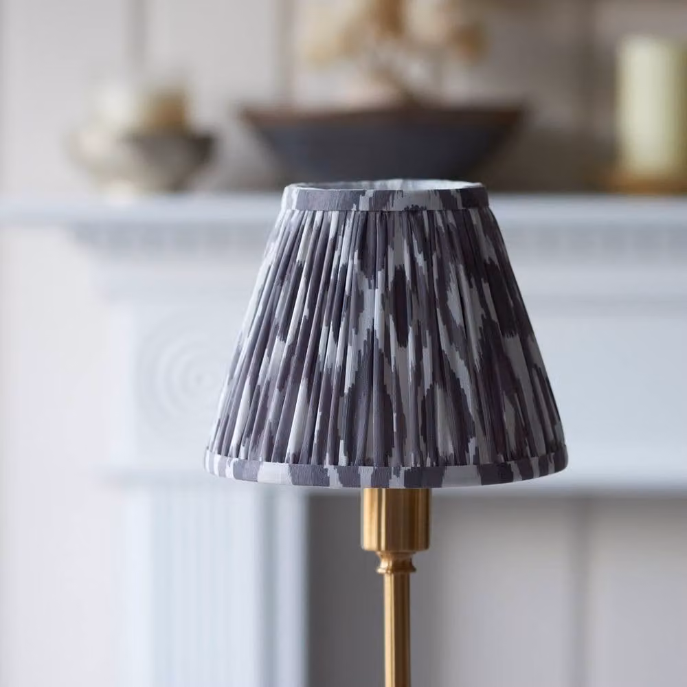 Netlighting Burley Rechargeable Dimmable LED Table Lamp with Grey Fabric Ikat Shade and Gold Brass Base – 3